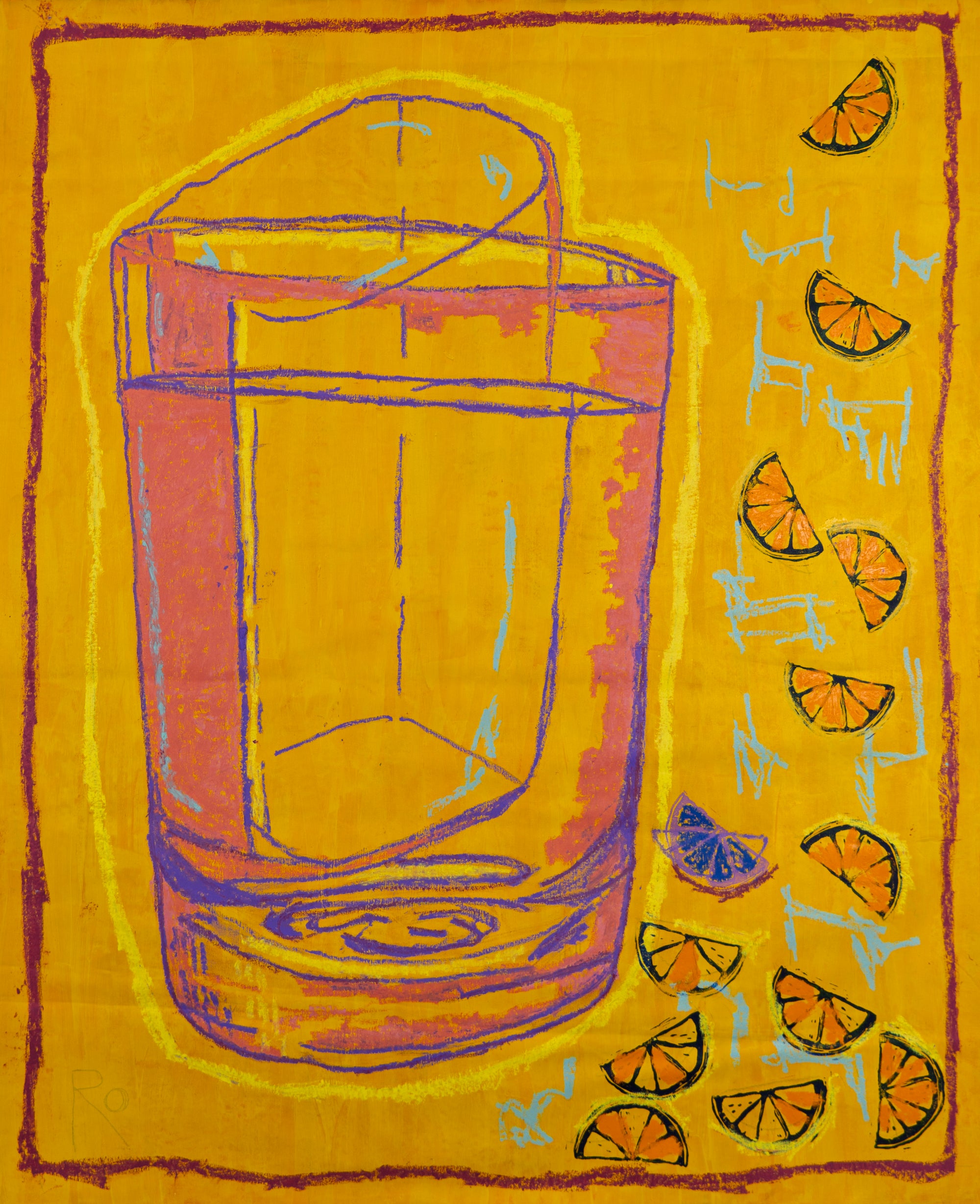 VASO NARANJA LINOGRABADO