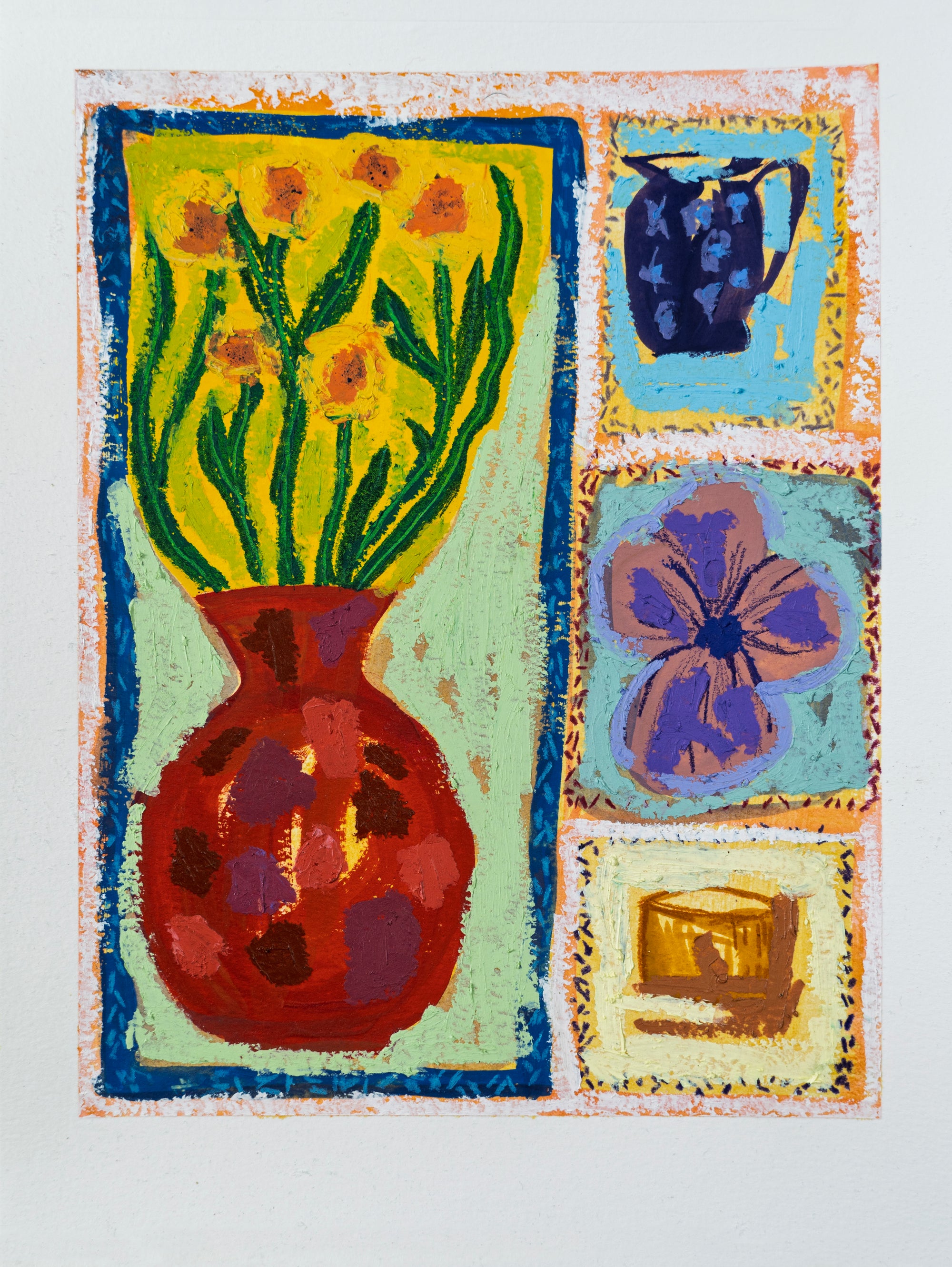 JARRÓN, FLOR Y CAFETERA