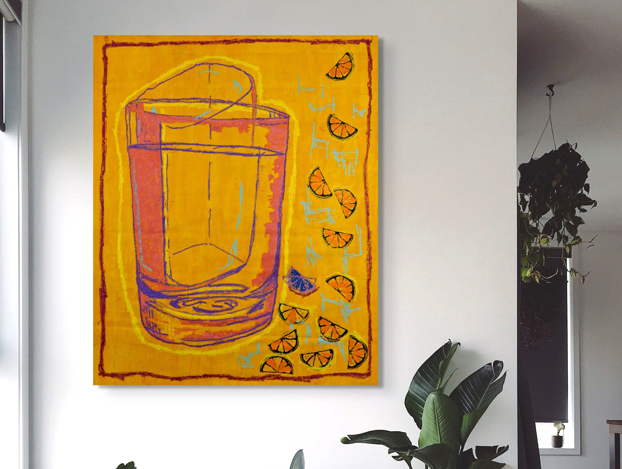 VASO NARANJA LINOGRABADO